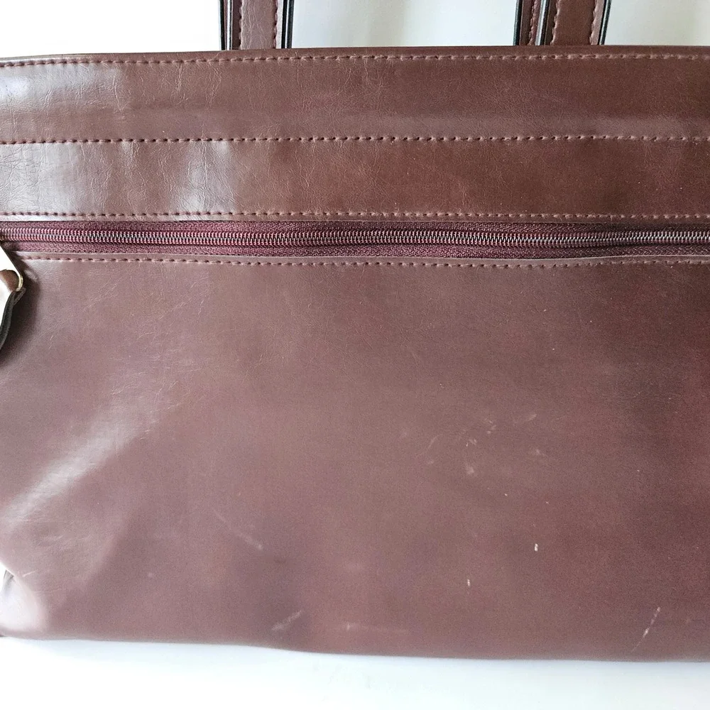 Vtg Cambridge Briefcase Laptop Bag 16in Faux Leather Drop Handles Spring Closure